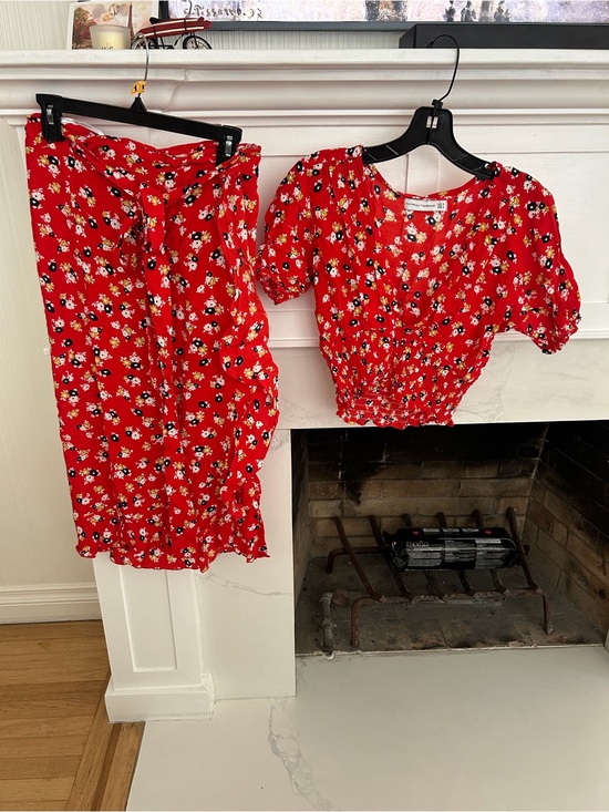 Faithfull the Brand Dresses & Skirts - Faithfull the Brand Red Floral Two-Piece Set with Puff Sleeves